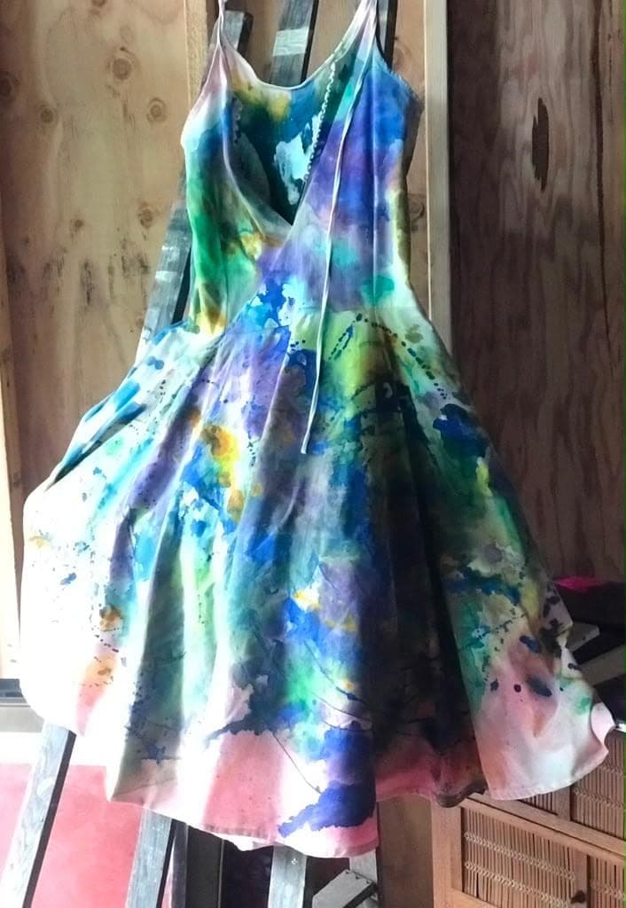 A dress hand painted by Damon of Mana Mandala Studio